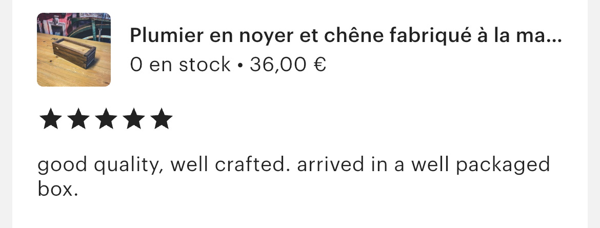 Customer review from Etsy